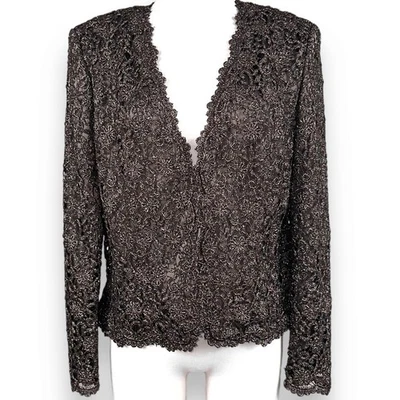 Chaqueta Cassini Vintage Negra Corbata Oleg Marrón y Dorado Forrada Metálica Foto 1 de 4