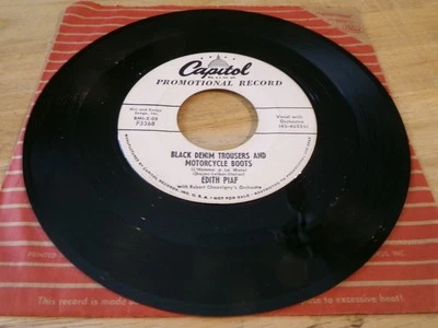 Edith Piaf 45 - Black Denim Trousers and Motorcycle Boots - Capitol F3368  promo Foto 1 de 2
