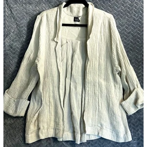 Eileen Fisher Womens Open Front Natural Linen Jacket Size S Lagenlook Boxy   - Picture 1 of 4
