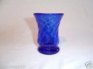 ART GLASS COBALT BLUE SMALL 4 OZ TUMBLER TWISTED HAND BLOWN CANDLE HOLDER 3 1/2" - Picture 1 of 6