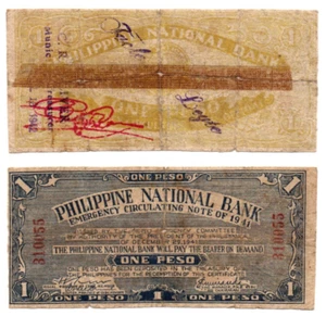 1941 Philippine Province of CEBU 1 Peso S215 C/Stamped Tacloban, Leyte - Picture 1 of 4