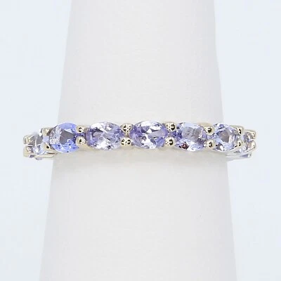 14K White Gold Pave Purple Tanzanite Full Eternity Ring Bridgerton Style Size 5 - Image 1 of 4