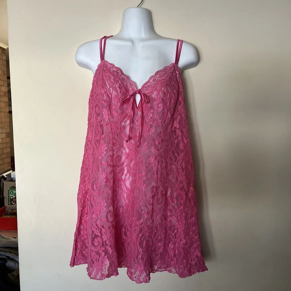 “Get Holiday Sexy Ready” Cacique Pink Lace Lingerie Teddy Baby Doll Size 18/20 - Image 1 of 4