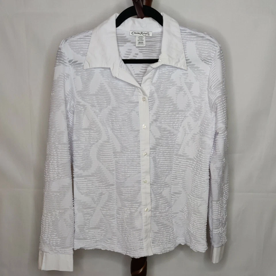 Claudia Richard Mujer Talla M Blanco Transparente Camisa Cuello Abotonado Mangas Largas  Foto 1 de 4