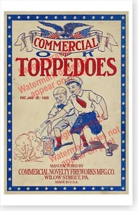 1925 Toy Torpedoes Fireworks Cartel publicitario retro - Imagen 1 de 1