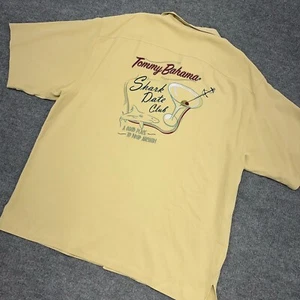 Tommy Bahama Embroidered Shark Date Club Silk Shirt Men XL Hawaiian Camp Martini - Picture 1 of 9