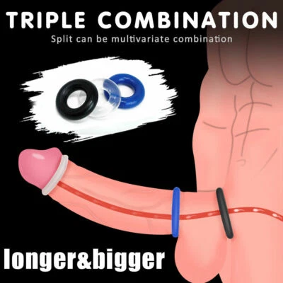Conjunto de 3 piezas de anillo para pene para pene masculino potenciador de erección silicona más resistente EE. UU. Foto 1 de 4