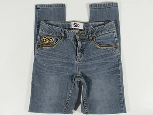 So Girls Mid Rise Skinny Leopard Pocket Size 12 Blue Cotton Denim Jeans - Picture 1 of 10