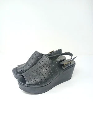 Chocolat Blu Women's 7 Wally Wedge Black Leather Perforated $174 - Image 1 of 4