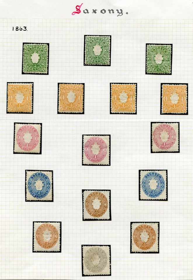 SAXONY 1863 MINT ISSUES 16 stamps MOSTLY SOUND HINGED MINT - Image 1 of 1