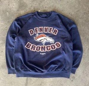 Vintage 90s Denver Broncos Crewneck Pullover Sweatshirt size large navy faded - Picture 1 of 7