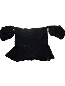 women Crop Top crochet stretch Off Shoulder short sleeve size M color black - Picture 1 of 8