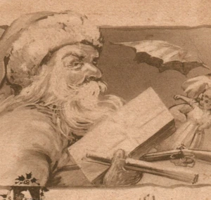 Victorian Christmas Santa Holding Letters Babydoll Toys Telescope Postcard B287 - Picture 1 of 3