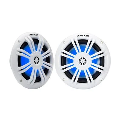 Kicker Marine 49KM604WL Speakers KM 6.5" Coaxial White LED Grills Boat Rib 50w - Изображение 1 из 4