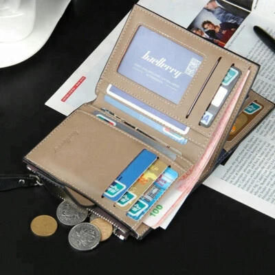 Cartera de cuero informal para hombre portatarjetas de identificación bolso sin asas doble pliegue cartera bolsillo billetera EE. UU. Foto 1 de 4
