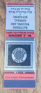 1930s W.J. BROWN SINCLAIR GAS STATION MATCHCOVER: BRIDGEVILLE, CALIFORNIA -G20 - Picture 1 of 1