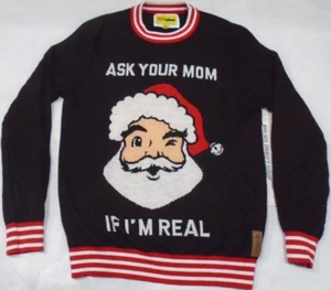 Suéter de Navidad Tipsy Elves Pregúntale a Tu Mamá Si Soy Real Santa Talla Mediana Para Hombre - Imagen 1 de 2