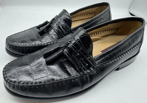 Florsheim Pisa Loafers Dress Shoes Mens Size 10 EEE Black Croc Leather Tassels - Picture 1 of 16