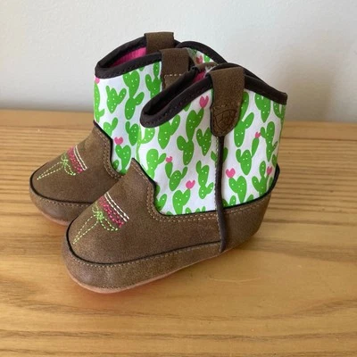 Ariat Baby Boots Booties Faux Leather Cowgirl Boots Cactus Pink Western Size 1 - Image 1 of 4