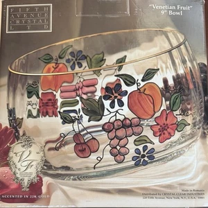 “Venetian Fruit” 9” Stained Glass With 22k Gold Trim Fifth Avenue Crystal Bowl - Picture 1 of 4