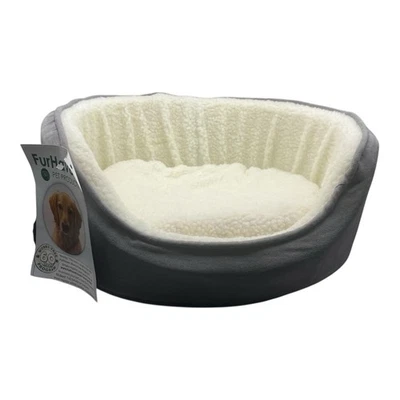 FurHaven - Oval Dog Bed - Faux Sheepskin & Suede - Color: Gray / Size: Small - Image 1 of 4