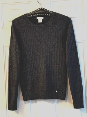 TWEEDS 100% 2-PLY Cashmere Sz S Womens Sweater Pullover Cable Dark Gray - Image 1 of 4