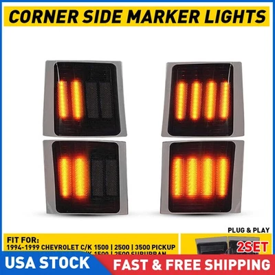 Full LED 8PC Chrome Corner Side Marker Lights For 94-98 Chevy C/K 1500 2500 3500 - Image 1 of 4