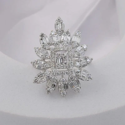 多形切割实验室种植 CVD 钻石叶鸡尾酒戒指 纯 14k 白金 — 第 1/4 张图片