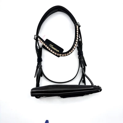 Lumiere Dark Brown Leather Dressage Bridle - Crystal Browband, Anatomical, Full - Image 1 of 4