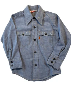 Camisa occidental vintage años 70 Levi’s Kids Chambray pintada a mano arte popular EE. UU. - Imagen 1 de 13