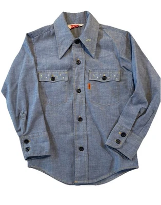 Vintage 70s Levi’s Kids Chambray Western Shirt Hand Painted Folk Art USA - Image 1 of 4