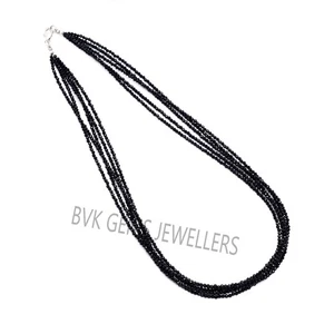 Natural Black Spinel Necklace, Black Spinel 2mm Faceted Rondelle Beaded Jewelry - Picture 1 of 4