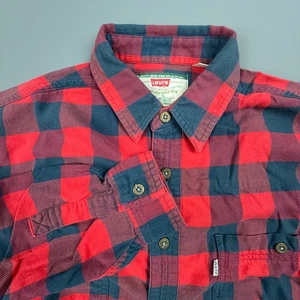 Vintage Levis Hemd Herren M rot marine Buffalo kariert Flanell Grunge Workwear Knopf - Bild 1 von 7