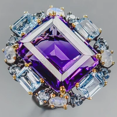 Handmade 25 ct+ Natural Amethyst Ring 925 Sterling Silver Size 8.5 /R438417 - Image 1 of 4