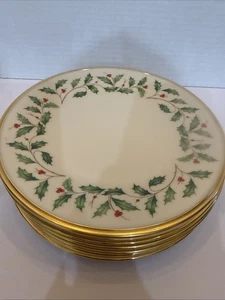 Menge 6 Lenox HOLIDAY Dimension Salatteller Stechpalme Beere Goldrand - Bild 1 von 19