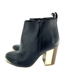 Topshop Boots Leather Ankle Boots Metal Plate Block Heel Boots SZ 36 EU New SH12 - Picture 1 of 12