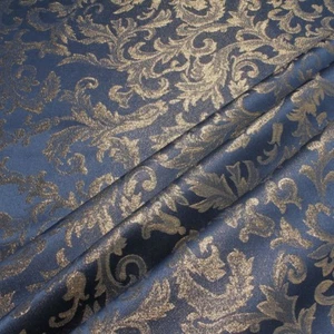 Stoff Polyester Jacquard Ornament blau gold Lurex Goldbrokat Barock Rokoko 280 c - Picture 1 of 4