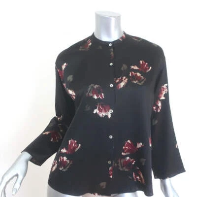 Vince Button Down Blouse Black Tulip Print Satin Size Extra Extra Small - Изображение 1 из 4