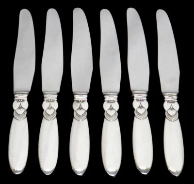 GEORG JENSEN (6) 仙人掌纯银 8 英寸 HH 午餐刀 — 第 1/4 张图片