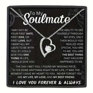 To My Soulmate Necklace Zircon Heart Pendant with Gift Box Birthday Gift Present - Picture 1 of 10
