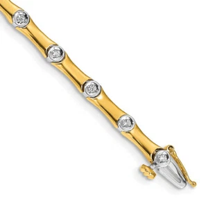 14K Solid Two Tone Gold Lab Diamond Tennis Bracelet - Picture 1 of 12