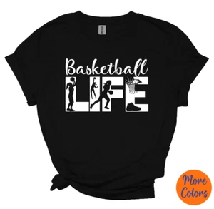 Girls Basketball T-Shirt 'Basketball LIFE' with player silhouettes, Unisex sizes - Picture 1 of 11