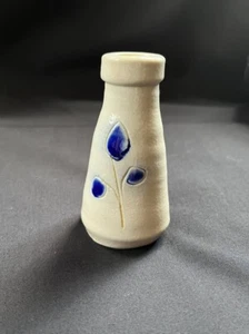 Small Vintage Pottery Bud Vase Blue Leaves - Picture 1 of 5