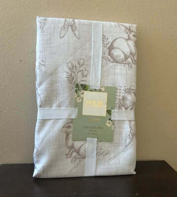 House & Garden Tablecloth New Easter Bunny Beige Floral 90” Round  - Image 1 of 3