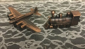 SET of 2 ~ USAF Bomber Airplane Die Cast Toy & Train Gift Copper 5” & 3-1/4" - Picture 1 of 9