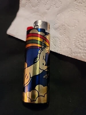 Vtg Unicorn Lighter Case Rainbow Cover 70s Western Metal Holder Sleeve for Bic  - Image 1 of 4