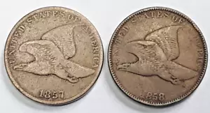1857 and 1858 Large Letters Flying Eagle Cent Lot - Picture 1 of 2