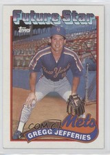 1989 Topps Gregg Jefferies (small gap between hat and Future Stars header)