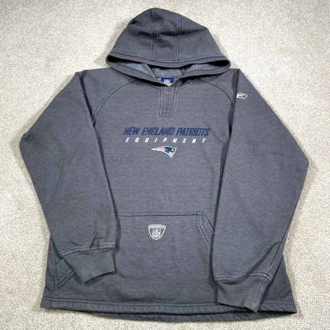 New England Patriots Sweatshirt Boys Large Gray Hood NFL Football Sweater Bill Cover