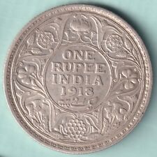 BRITISH INDIA 1918 KING GEORGE V ONE RUPEE SILVER COIN TOP GRADE